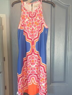 Banana Republic Pink, Blue & Orange Geo Halter Dress